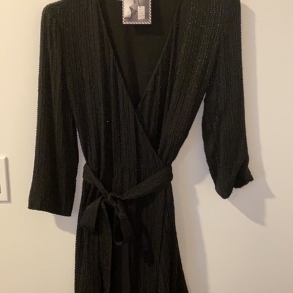 ~Diane von Furstenberg Julian Two Beaded Silk Wrap Dress Black Sz 6 *EUC* $789 - Picture 3 of 15